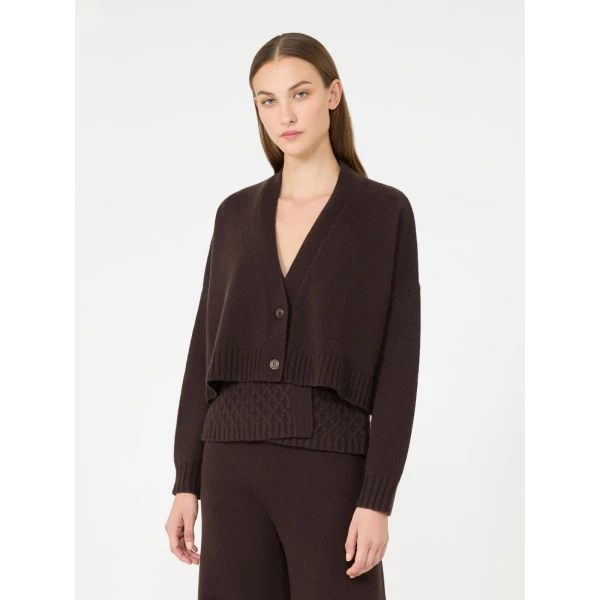 Max Mara Platani Wool and Cashmere Boxy Cardigan in Dark Brown | Cardigan | Luxury Shoes 