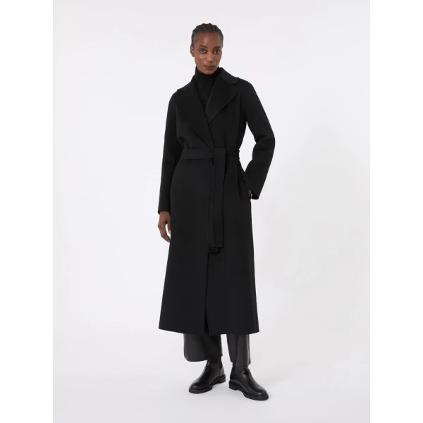 Max Mara Poldo Wool Broadcloth Robe Coat in Black | Wool Coat | Luxury Shoes 