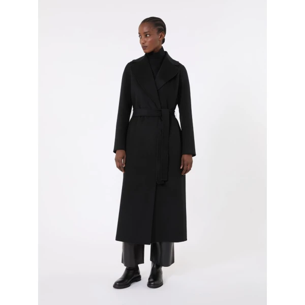 Max Mara Poldo Wool Broadcloth Robe Coat in Black | Wool Coat | Luxury Shoes 
