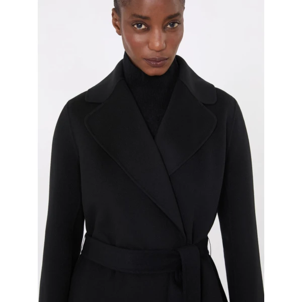 Max Mara Poldo Wool Broadcloth Robe Coat in Black | Wool Coat | Luxury Shoes 