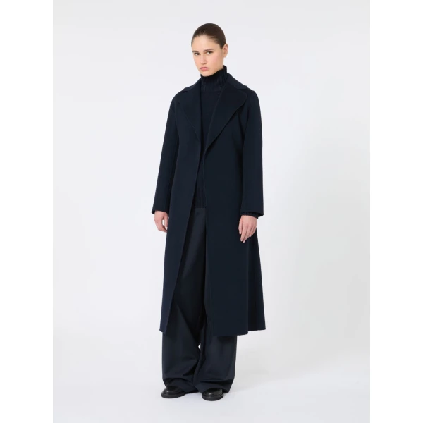 Max Mara Poldo Wool Broadcloth Robe Coat in Midnight Blue | Wool Coat | Luxury Shoes 