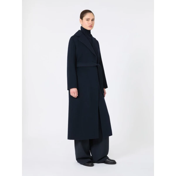 Max Mara Poldo Wool Broadcloth Robe Coat in Midnight Blue | Wool Coat | Luxury Shoes 
