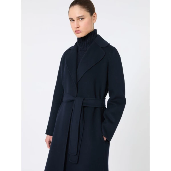 Max Mara Poldo Wool Broadcloth Robe Coat in Midnight Blue | Wool Coat | Luxury Shoes 