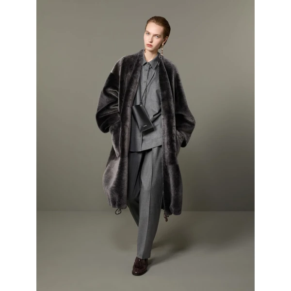 Max Mara Polis Reversible Shearling Parka in Medium Grey | Fur Coats | Luxury Shoes 
