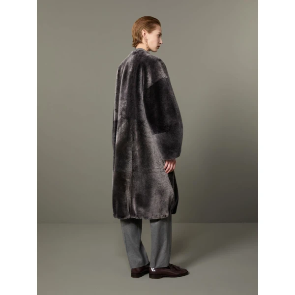 Max Mara Polis Reversible Shearling Parka in Medium Grey | Fur Coats | Luxury Shoes 