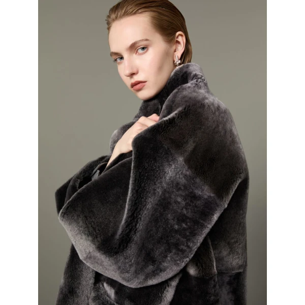 Max Mara Polis Reversible Shearling Parka in Medium Grey | Fur Coats | Luxury Shoes 