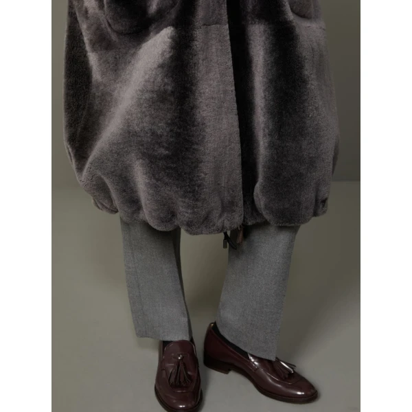 Max Mara Polis Reversible Shearling Parka in Medium Grey | Fur Coats | Luxury Shoes 