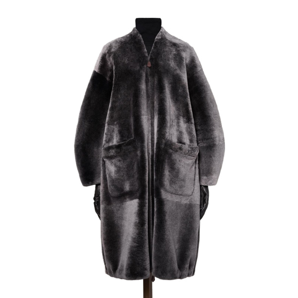 Max Mara Polis Reversible Shearling Parka in Medium Grey | Fur Coats | Luxury Shoes 