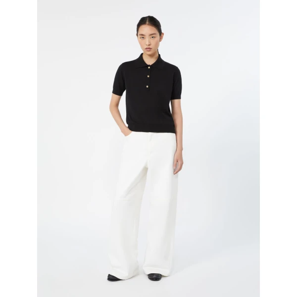 Max Mara Pomposa Cotton, Silk and Cashmere Polo Shirt in Black | Sweaters | Luxury Shoes 