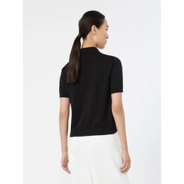 Max Mara Pomposa Cotton, Silk and Cashmere Polo Shirt in Black | Sweaters | Luxury Shoes 