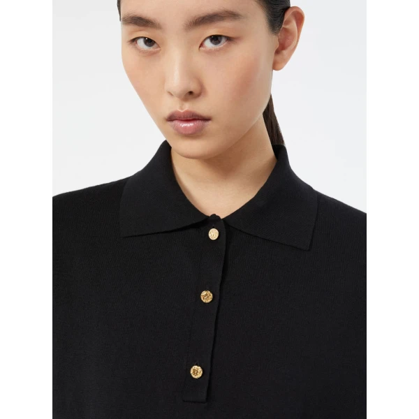 Max Mara Pomposa Cotton, Silk and Cashmere Polo Shirt in Black | Sweaters | Luxury Shoes 