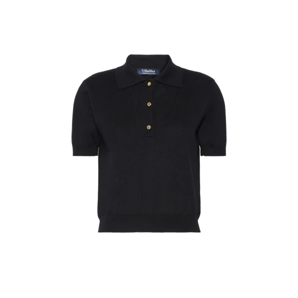 Max Mara Pomposa Cotton, Silk and Cashmere Polo Shirt in Black | Sweaters | Luxury Shoes 