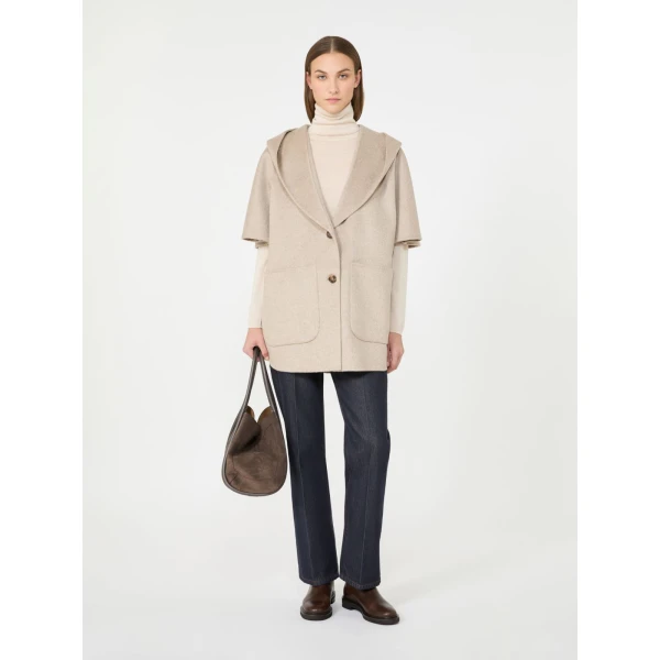 Max Mara Popoli Cashmere Drap Hooded Cape in Beige | Coats | Luxury Shoes 