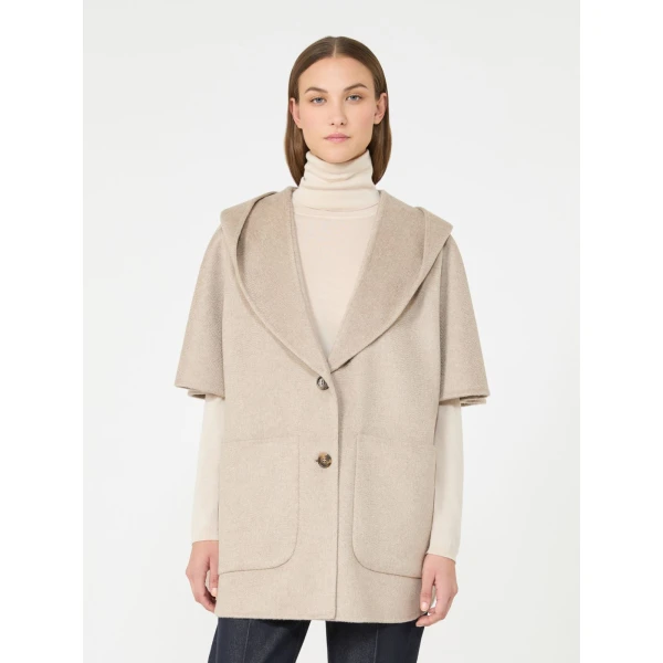 Max Mara Popoli Cashmere Drap Hooded Cape in Beige | Coats | Luxury Shoes 