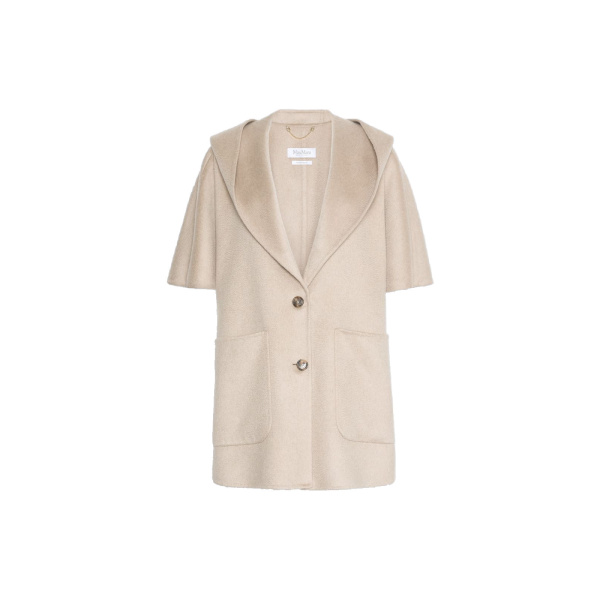 Max Mara Popoli Cashmere Drap Hooded Cape in Beige | Women | Luxury Shoes 