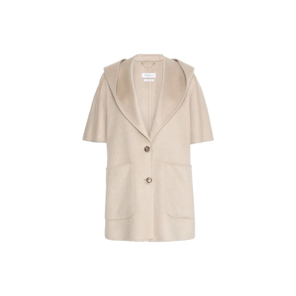 Max Mara Popoli Cashmere Drap Hooded Cape in Beige | Women | Luxury Shoes 