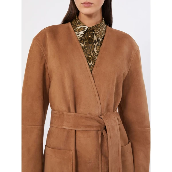 Max Mara Portici Suede Duster Coat in Camel | Leather Coats | Luxury Shoes 