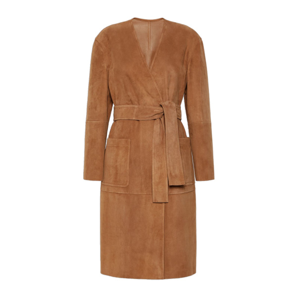 Max Mara Portici Suede Duster Coat in Camel | Leather Coats | Luxury Shoes 