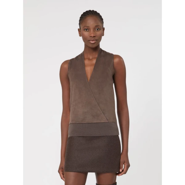 Max Mara Potenza Wool and Cashmere Knit Gilet in Mud | Sweaters | Luxury Shoes 