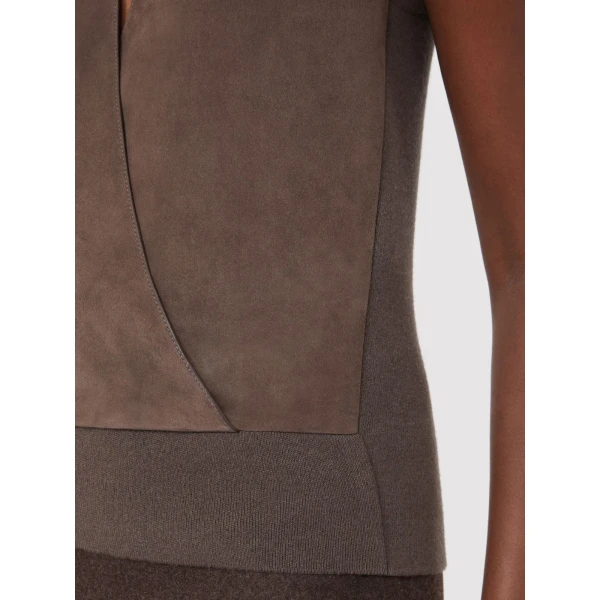 Max Mara Potenza Wool and Cashmere Knit Gilet in Mud | Sweaters | Luxury Shoes 