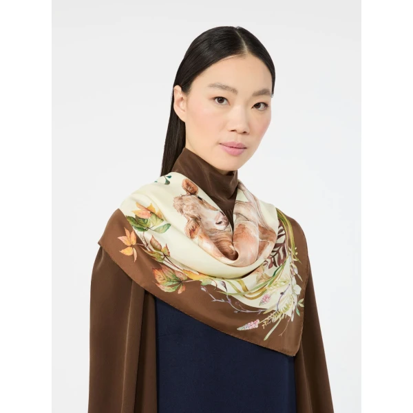 Max Mara Printed Silk Oversized Scarf in Beige | Scarves | Luxury Shoes 