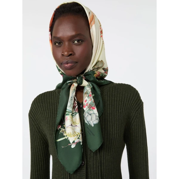 Max Mara Printed Silk Oversized Scarf in Camel | Scarves | Luxury Shoes 