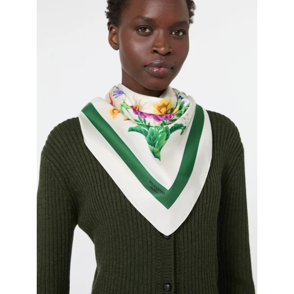 Max Mara Printed Silk Oversized Scarf in Ivory | Scarves | Luxury Shoes 