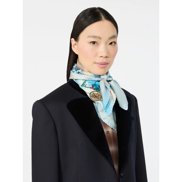 Max Mara Printed Silk Oversized Scarf in Light Blue | Scarves | Luxury Shoes 