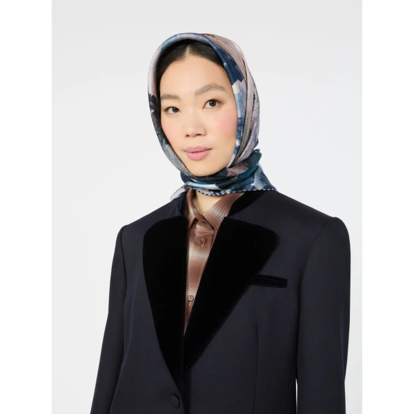 Max Mara Printed Silk Oversized Scarf in Medium Grey | Scarves | Luxury Shoes 