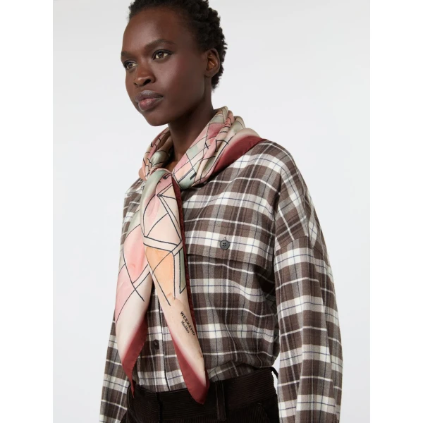 Max Mara Printed Silk Oversized Scarf in Sand | Scarves | Luxury Shoes 