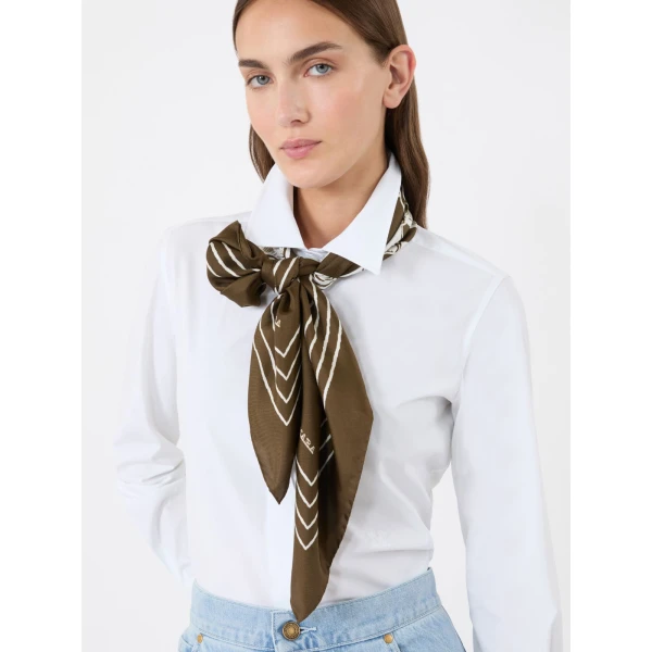 Max Mara Printed Silk Twill Oversized Scarf in Dark Brown | Scarves | Luxury Shoes 