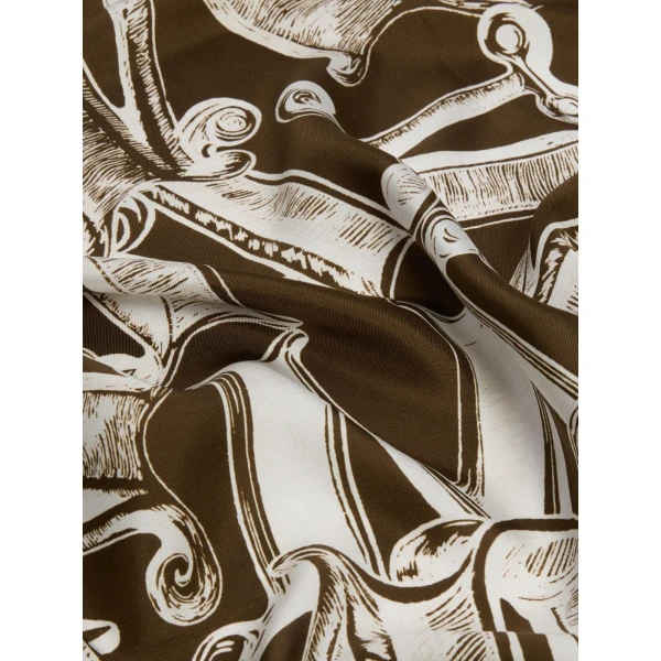 Max Mara Printed Silk Twill Oversized Scarf in Dark Brown | Scarves | Luxury Shoes 