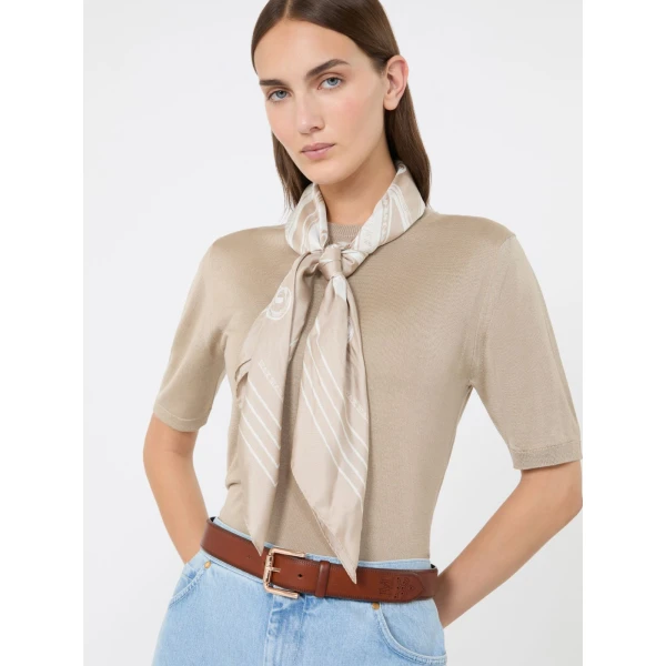 Max Mara Printed Silk Twill Oversized Scarf in Sand | Scarves | Luxury Shoes 
