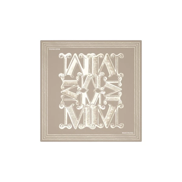 Printed Silk Twill Oversized Scarf in Sand