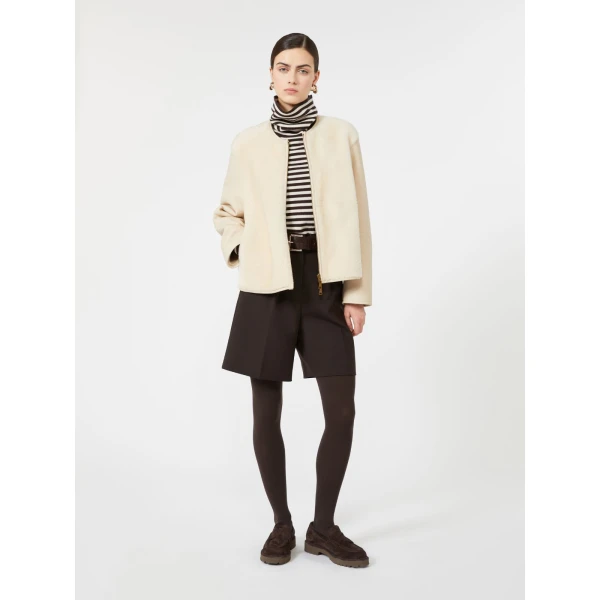 Max Mara Prisma Reversible Short Nappa Sheepskin Coat in Ivory | Leather Coats | Luxury Shoes 