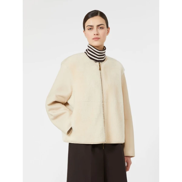Max Mara Prisma Reversible Short Nappa Sheepskin Coat in Ivory | Leather Coats | Luxury Shoes 