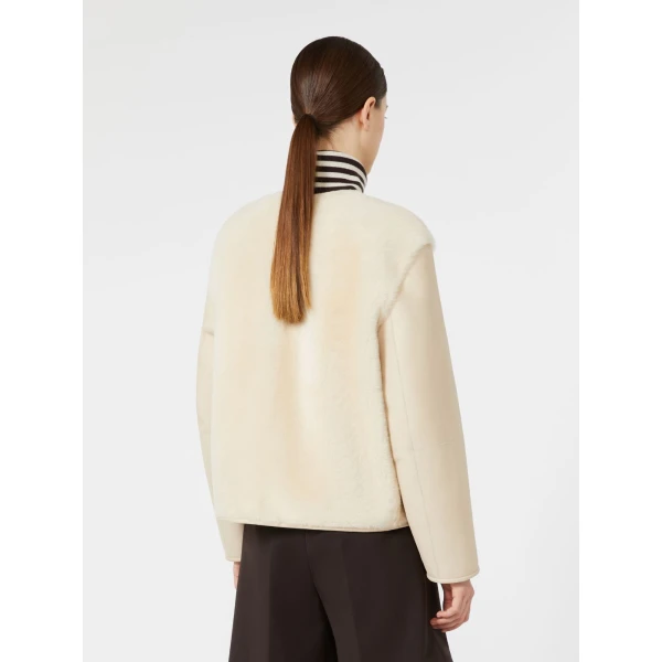 Max Mara Prisma Reversible Short Nappa Sheepskin Coat in Ivory | Leather Coats | Luxury Shoes 