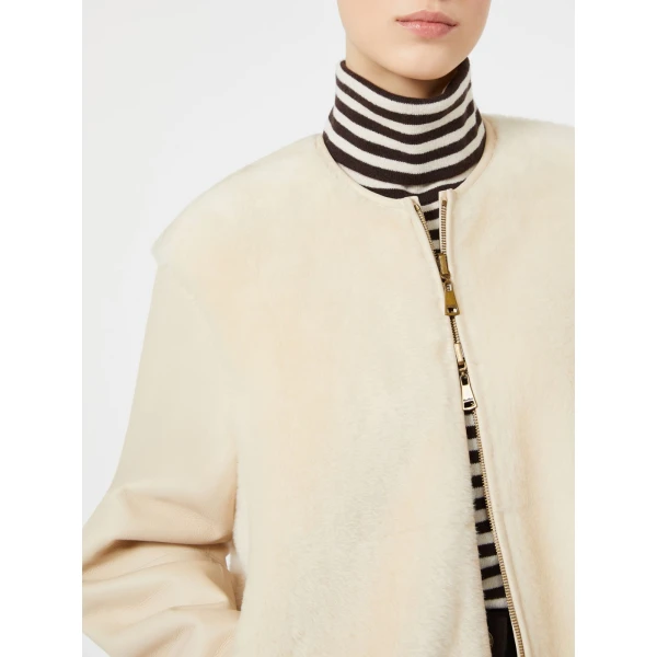Max Mara Prisma Reversible Short Nappa Sheepskin Coat in Ivory | Leather Coats | Luxury Shoes 