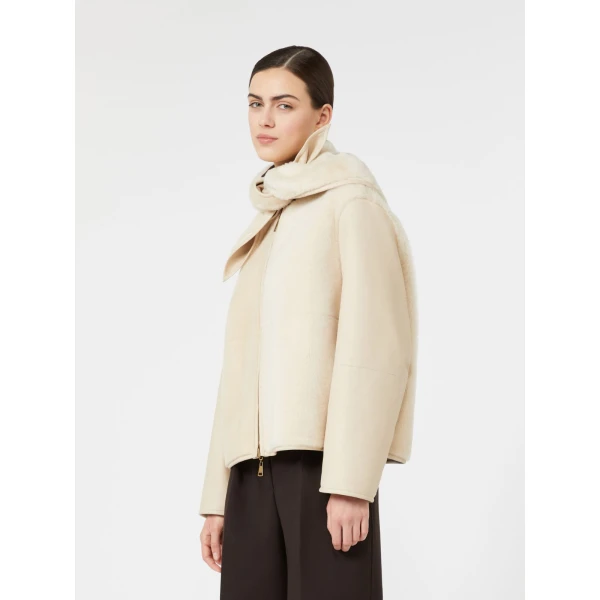 Max Mara Prisma Reversible Short Nappa Sheepskin Coat in Ivory | Leather Coats | Luxury Shoes 
