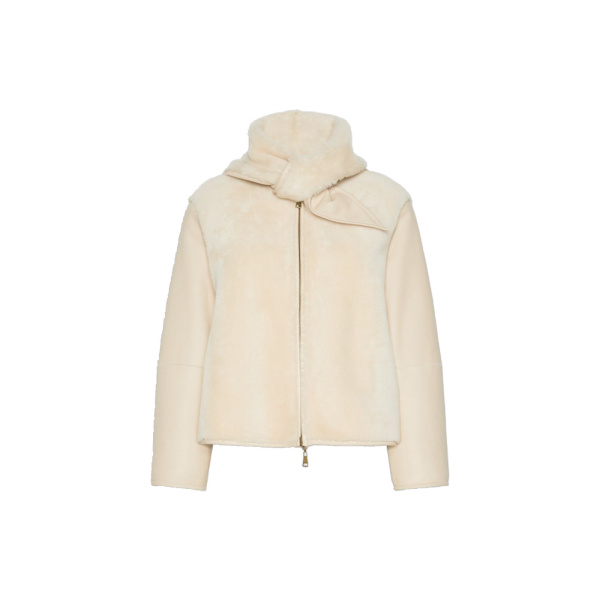 Max Mara Prisma Reversible Short Nappa Sheepskin Coat in Ivory | Leather Coats | Luxury Shoes 