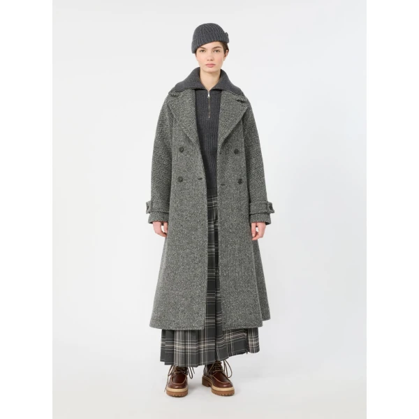 Max Mara Prisma Tartan Wool Batavia Wrap Skirt in Dark Grey | Pleated Skirts | Luxury Shoes 