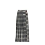 Max Mara Prisma Tartan Wool Batavia Wrap Skirt in Dark Grey | Pleated Skirts | Luxury Shoes 