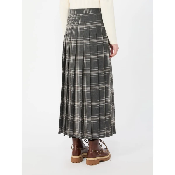Max Mara Prisma Tartan Wool Batavia Wrap Skirt in Dark Grey | Pleated Skirts | Luxury Shoes 