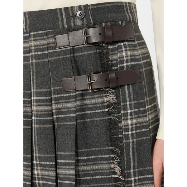 Max Mara Prisma Tartan Wool Batavia Wrap Skirt in Dark Grey | Pleated Skirts | Luxury Shoes 