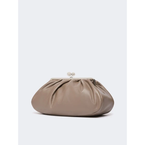 Max Mara Provino Large Nappa Pasticcino Bag in Mud | Clutch Bags | Luxury Shoes 