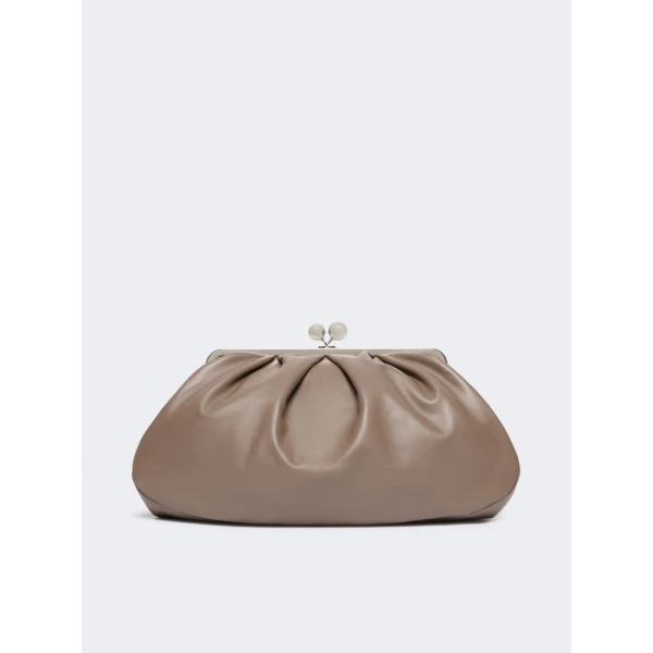 Max Mara Provino Large Nappa Pasticcino Bag in Mud | Clutch Bags | Luxury Shoes 