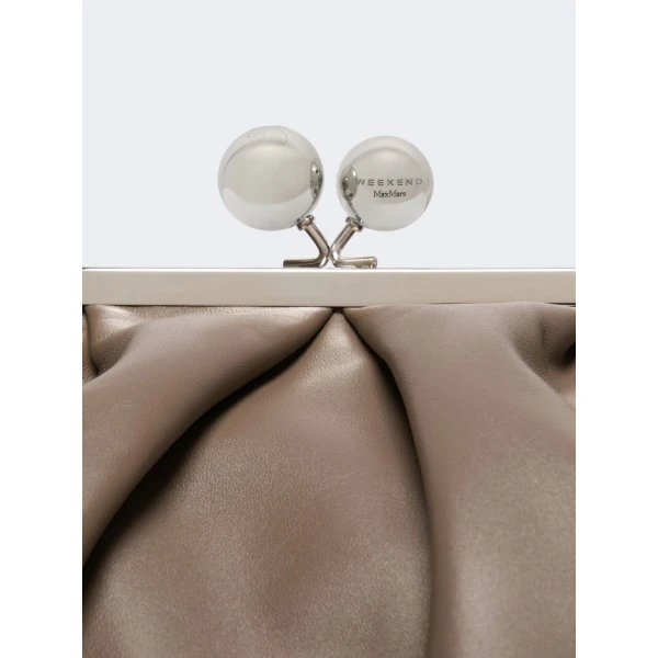 Max Mara Provino Large Nappa Pasticcino Bag in Mud | Clutch Bags | Luxury Shoes 