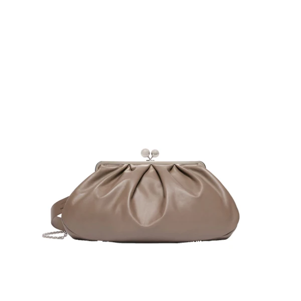 Max Mara Provino Large Nappa Pasticcino Bag in Mud | Clutch Bags | Luxury Shoes 