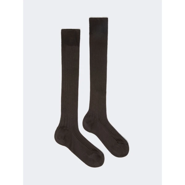 Max Mara Pulcino Ribbed Silk Socks in Dark Grey | Accessories | Luxury Shoes 
