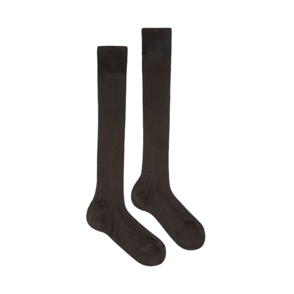 Max Mara Pulcino Ribbed Silk Socks in Dark Grey | Accessories | Luxury Shoes 